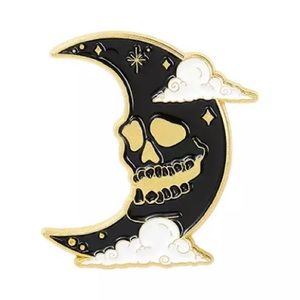 6/$30 Midnight Skeleton Skull Moon Crescent Enamel Pin